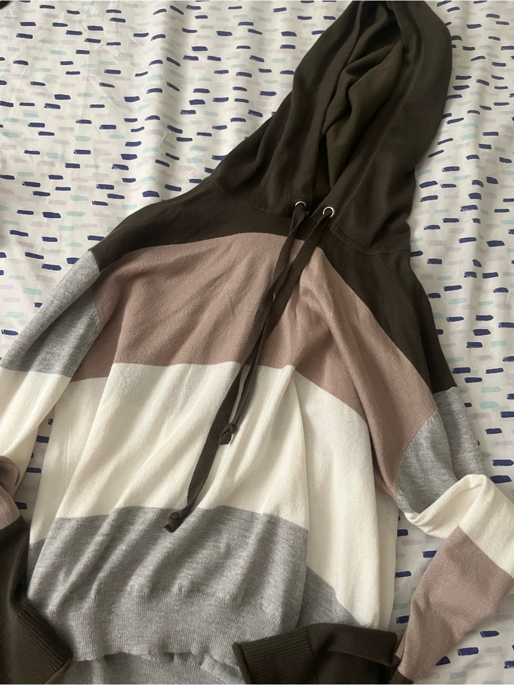 Striped Hooded Pullover Sweatshirt - Olive, Taupe & Gray